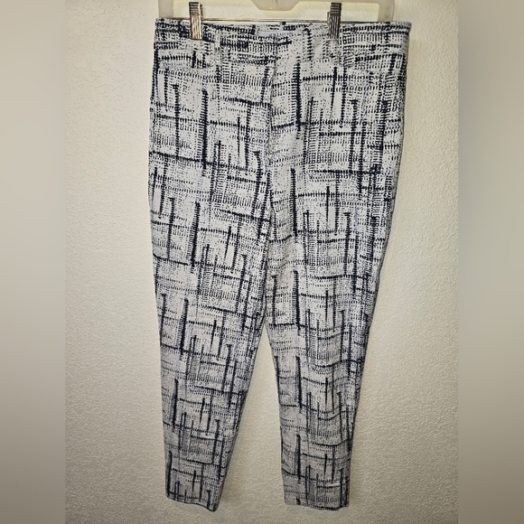 MM Lafleur The Condesa Pants 8 Cubist Jacquard Mid Rise Ivory Blue Stret… - Picture 13 of 13